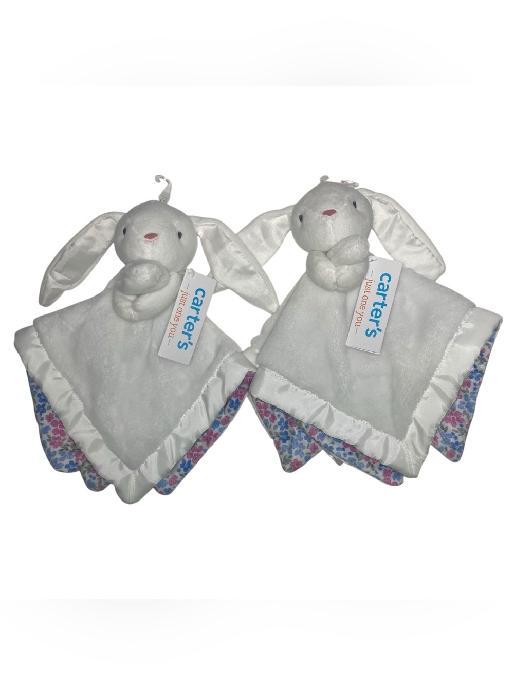 Lot - 2 NEW Carter's Bunny Lovey 13" Security Blankets White Floral 2024 Spare